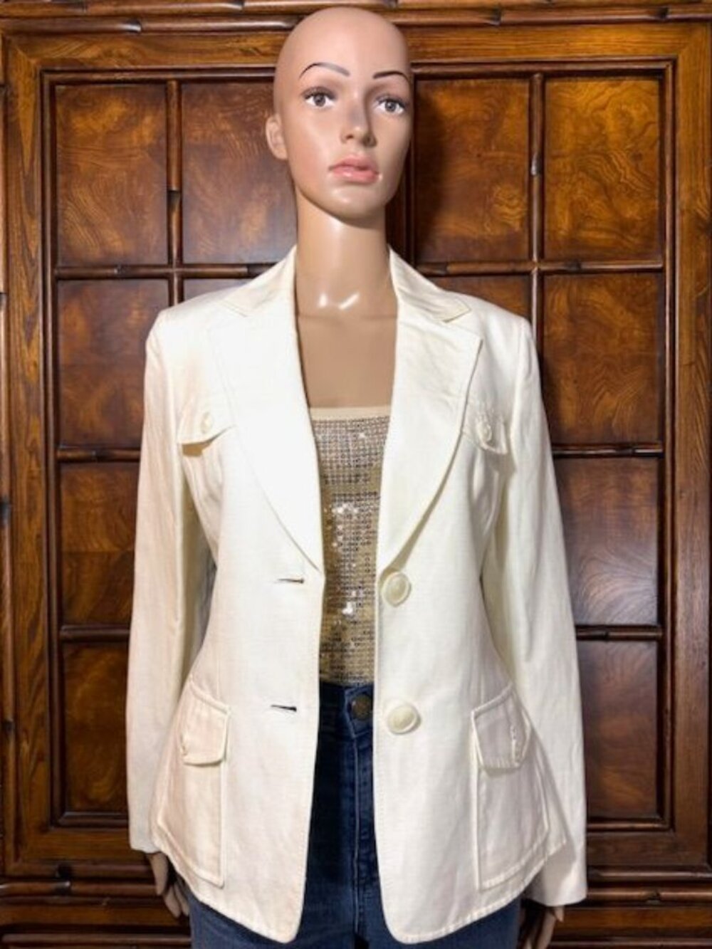 Kasper Desert Sand White Linen Blend Safari Blazer